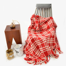 红白格休闲盖毯针织休闲沙发毯素材