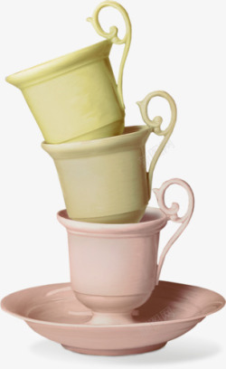 手绘重叠的三个茶杯素材