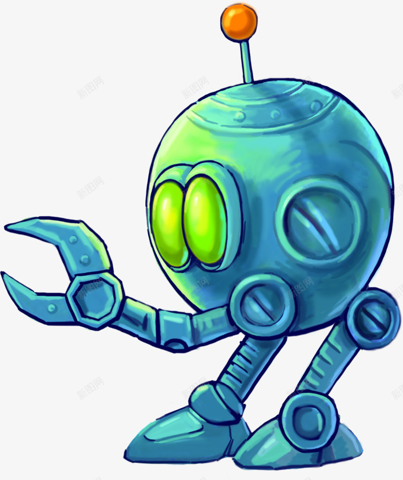 手绘蓝色机器人造型卡通png免抠素材_88icon https://88icon.com 卡通 机器人 蓝色 造型