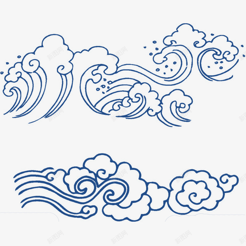 蓝色线描花纹png免抠素材_88icon https://88icon.com 线描 花纹 蓝色