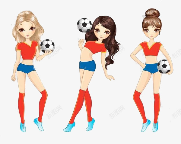 卡通足球美女png免抠素材_88icon https://88icon.com 三个美女 卡通 玩足球的女人 站立的女人 足球美女