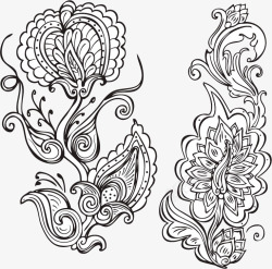 传统古典花纹花叶线描背景素材