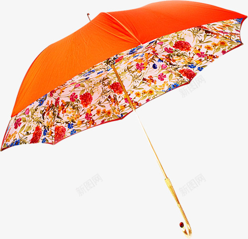 下雨季开伞png免抠素材_88icon https://88icon.com 橘色 花图案 雨伞 雨季