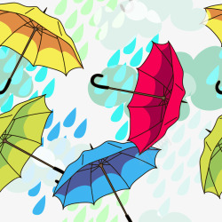 手绘卡通下雨雨伞矢量图素材