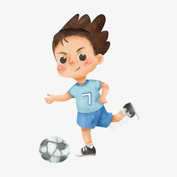 水彩手绘踢足球的男孩素材
