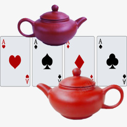 红色方片A实物茶艺和扑克高清图片