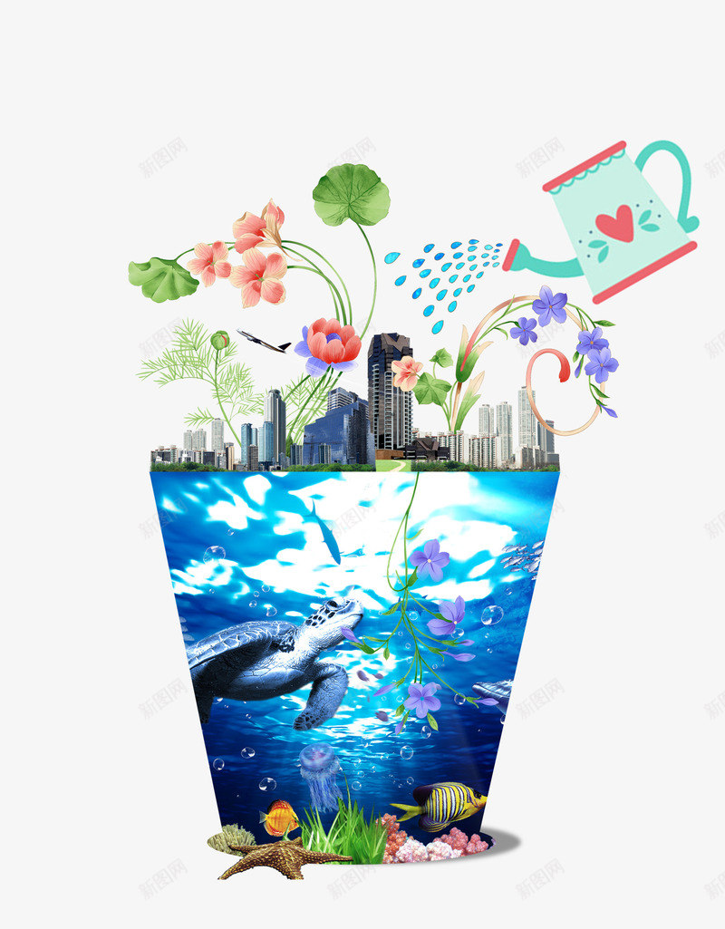 房地产广告png免抠素材_88icon https://88icon.com 乌龟 大海 房地产广告 荷花