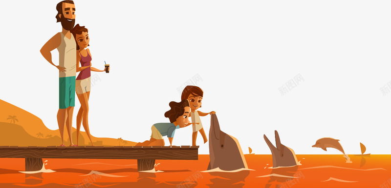 海边与海豚玩耍卡通png免抠素材_88icon https://88icon.com 卡通玩耍 卡通矢量素材 海豚 海边玩耍