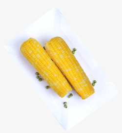 白色玉米png两根黄色玉米棒高清图片