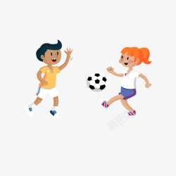 免扣女孩踢球踢足球的男孩女孩高清图片