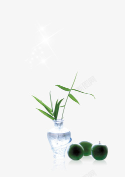 透明花瓶中的竹叶素材