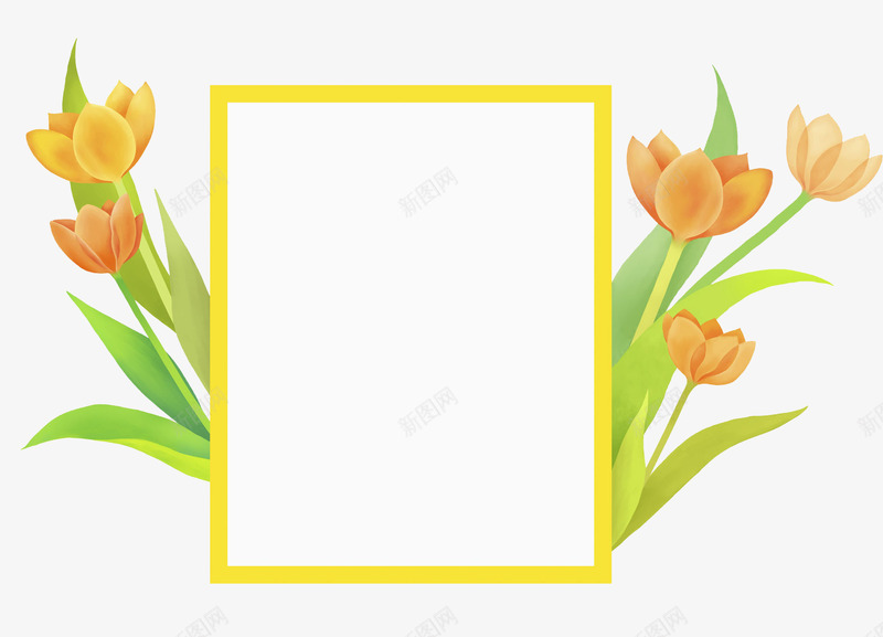 金色花朵长方形边框png免抠素材_88icon https://88icon.com 创意 卡通 商务 手绘 简约 边框 金色花朵 长方形