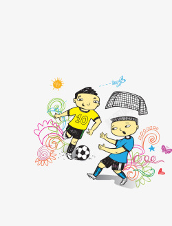 彩色卡通踢足球的小男孩们素材