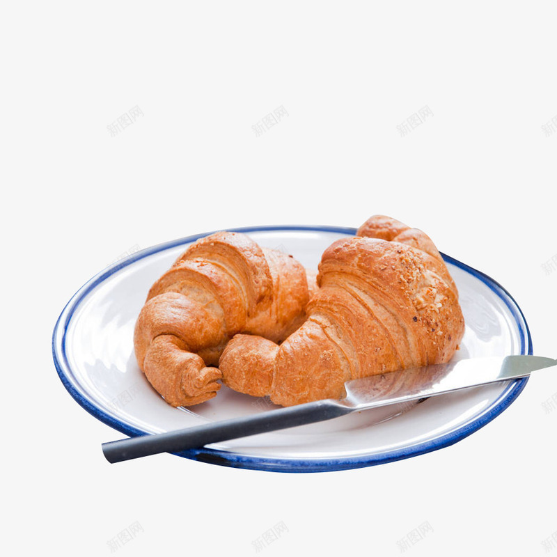早餐牛角包法国菜png免抠素材_88icon https://88icon.com 产品实物 刀叉 早餐牛角包 法国菜 白色盘子 美食 西餐 食物