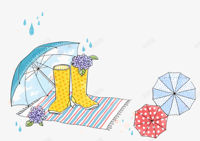 手绘雨伞雨靴png免抠素材_88icon https://88icon.com 下雨 卡通雨点 手绘 毛巾 花卉 雨伞 雨水 雨滴 雨靴