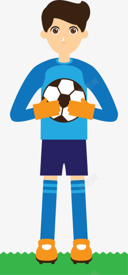 蓝衣卡通足球少年素材