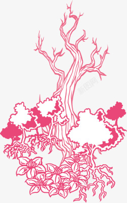 手绘线描树林装饰图案矢量图素材