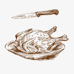 卡通手绘鸡肉刀子素材