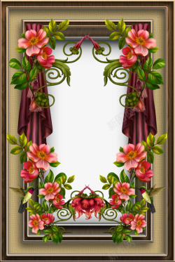 长方形花红色花装饰相框高清图片