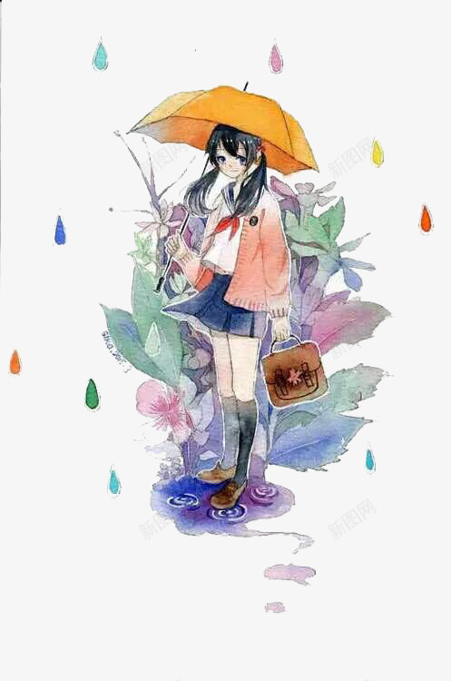 小清新卡通png免抠素材_88icon https://88icon.com 彩色 清新 雨伞 高中生