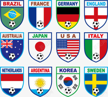 足球杯卡通素材国旗和足球图标图标
