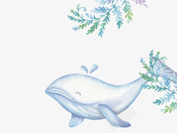 卡通手绘蓝色的海豚树叶装饰素材