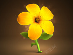 卡通人造型黄色花朵绿色叶子素材