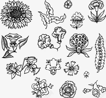 新款合集手绘线条花卉合集图标图标