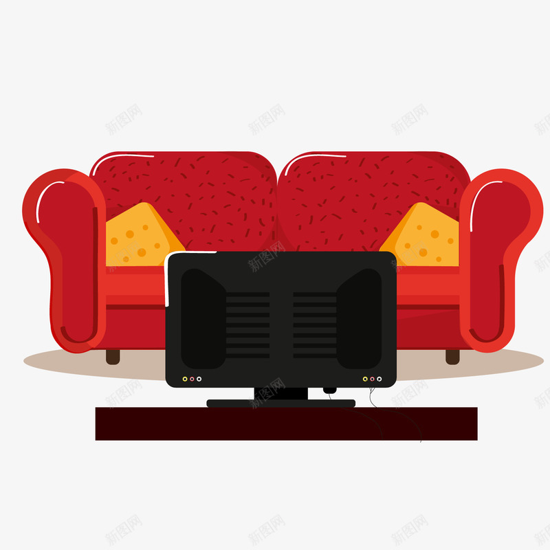 红色沙发家具png免抠素材_88icon https://88icon.com 卡通家具 卡通电视 红色家具 红色沙发 背景装饰