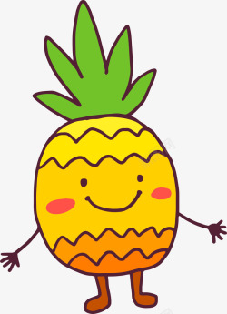 黄色扁平微笑菠萝素材