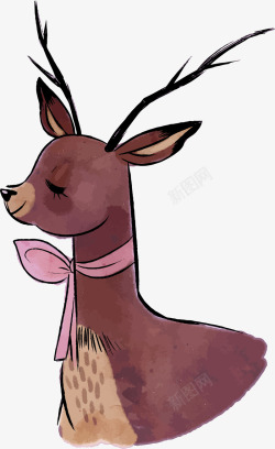 卡通手绘小鹿动物装饰画矢量图素材