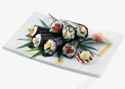 白色长方形盘子里的寿司素材