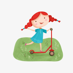 手绘卡通可爱小女孩骑滑板车素材