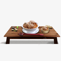 摆满菜品的小木桌子素材