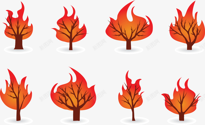 小树着火png免抠素材_88icon https://88icon.com 卡通 小树 树干 树枝 火花 着火 红色 集合