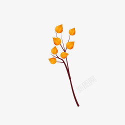 咖啡色树枝上的黄色树叶矢量图素材