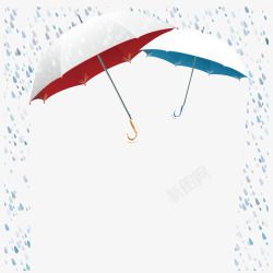 下雨天红色的雨伞和蓝色的雨伞素材