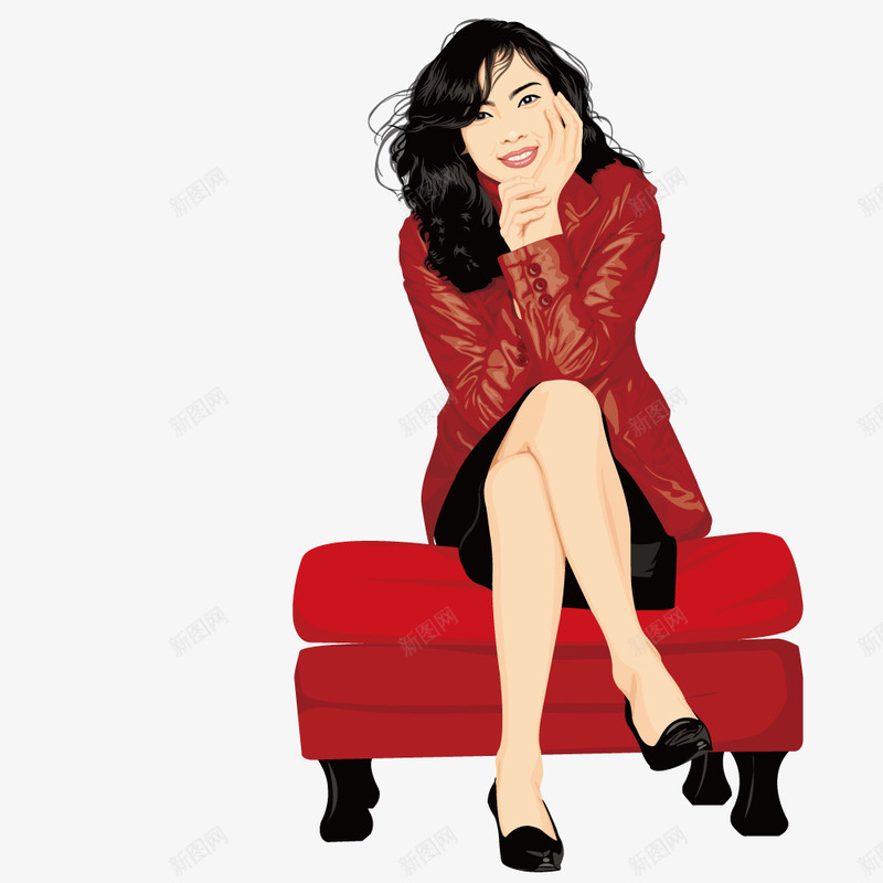 坐在沙发垫上的美女png免抠素材_88icon https://88icon.com 手托下巴 托下巴 托着下巴 沙发 美女