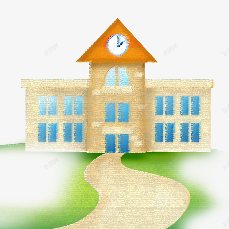 一座教学楼png免抠素材_88icon https://88icon.com 卡通 圆形 学校 手绘 指针 教学楼 简图 钟表