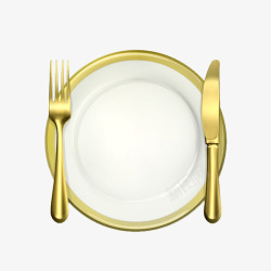 金色餐盘与刀叉素材