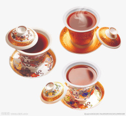 三杯功夫茶水古典茶具素材