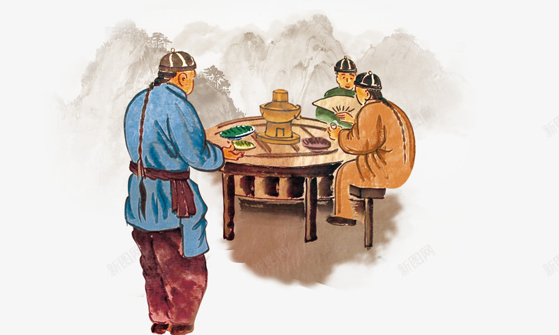 清朝饭馆插画psd免抠素材_88icon https://88icon.com 插画 水墨 清朝饭馆 远山