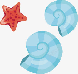 手绘蓝色海螺与海星矢量图素材
