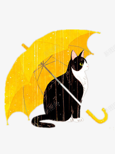 漫画png免抠素材_88icon https://88icon.com 下雨天 猫咪 雨伞 黄色