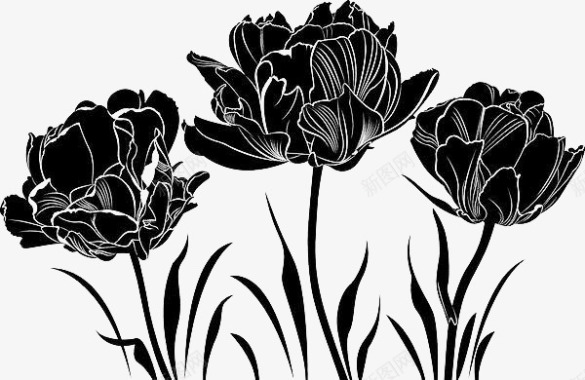 花丛背景黑色手绘花卉图标图标