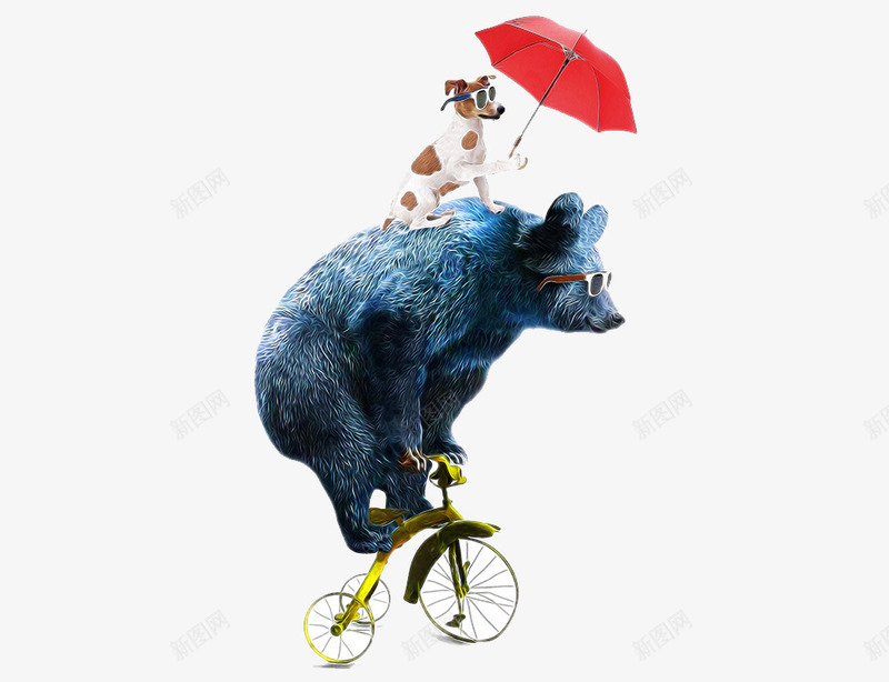 骑自行车的狗熊png免抠素材_88icon https://88icon.com 创意动物 创意狗熊 卡通动物 手绘动物 红雨伞 自行车