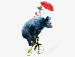红雨伞骑自行车的狗熊高清图片