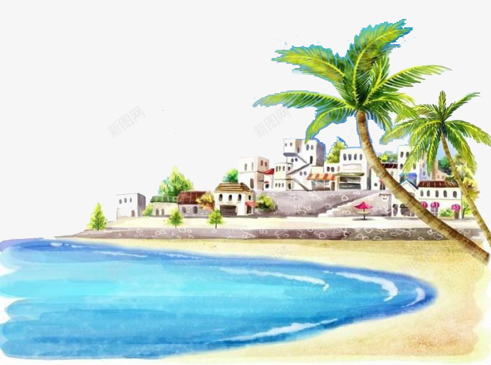 海边别墅手绘psd免抠素材_88icon https://88icon.com 别墅 地产 水岸 海边 海边别墅