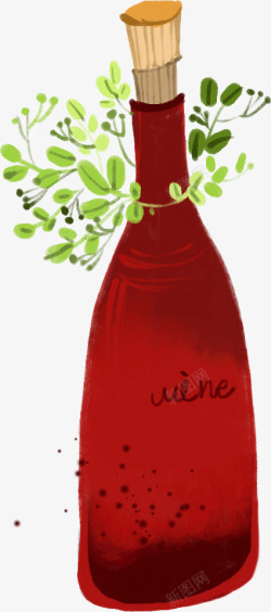 创意手绘水彩红酒造型素材