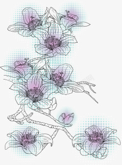 手绘线描复古花朵矢量图素材